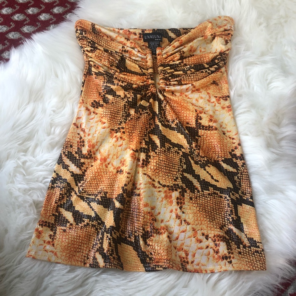 UNALUNA Strapless Top Snake print